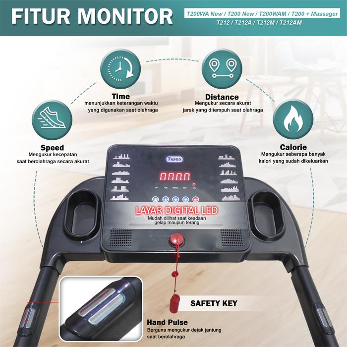 TWEN T212AM Real Treadmil Listrik Multifungsi Treadmill Portable Gambar produk 8