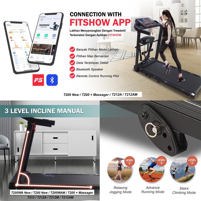 TWEN T212AM Real Treadmil Listrik Multifungsi Treadmill Portable Gambar produk 5
