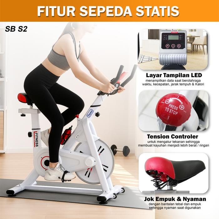 Twen S2 White Spin Bike Sepeda Kardio Statis Fitness Alat Gambar produk 4