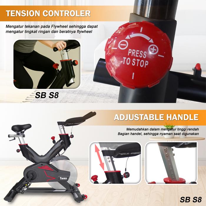 Twen CSB S8 + App Spin Bike Sepeda Kardio Statis Fitness Alat Gambar produk 4