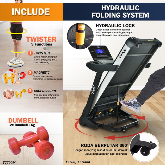 TWEN T7700M Treadmill Listrik Multifungsi Portable Treadmil Gambar produk 4