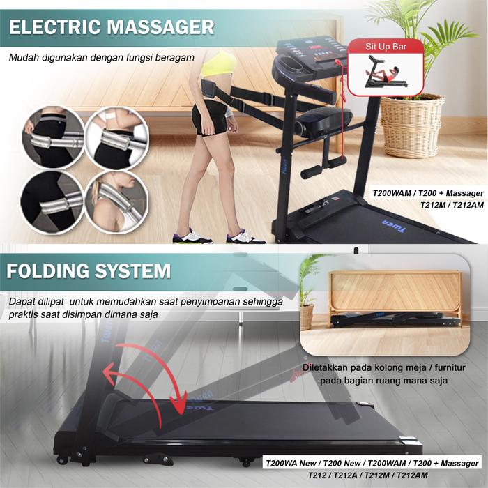 TWEN T212AM Real Treadmil Listrik Multifungsi Treadmill Portable Gambar produk 6