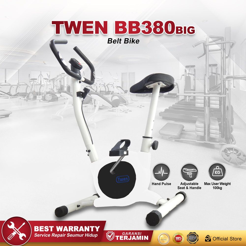 Twen BB380BIG White Belt Bike New Big Exercise Bike Belt Bike Fitness Alat Olahraga Gym